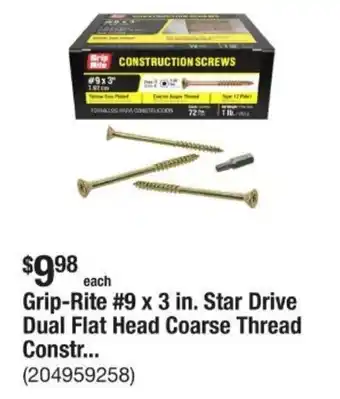 The Home Depot Grip-Rite #9 x 3 in. Star Drive Dual Flat Head Coarse Thread Constr... offer
