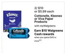 Walgreens Cottonelle, Kleenex or Viva Paper Products offer