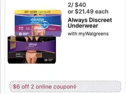 Walgreens Always Discreet Underwear offer