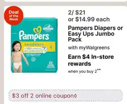 Walgreens Pampers Diapers or Easy Ups Jumbo Pack offer