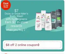 Walgreens Dove or Dove Men's Body Wash offer