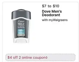 Walgreens Dove Men's Deodorant offer
