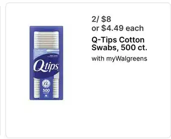 Walgreens Q-Tips Cotton Swabs, 500 ct offer