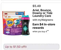 Walgreens Ariel, Bounce, Downy or Tide Laundry Care offer