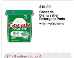 Walgreens Cascade Dishwasher Detergent Pods offer