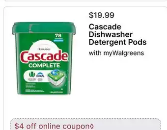 Walgreens Cascade Dishwasher Detergent Pods offer