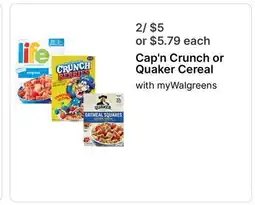 Walgreens Cap'n Crunch or Quaker Cereal offer