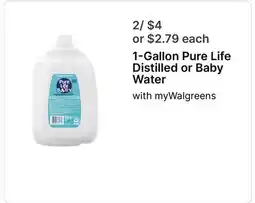 Walgreens 1-Gallon Pure Life Distilled or Baby Water offer