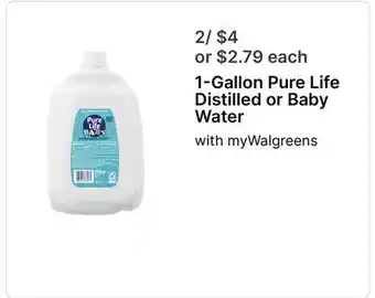 Walgreens 1-Gallon Pure Life Distilled or Baby Water offer