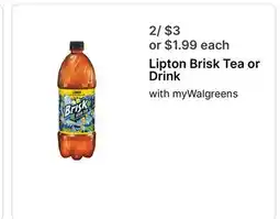 Walgreens Lipton Brisk Tea or Drink offer