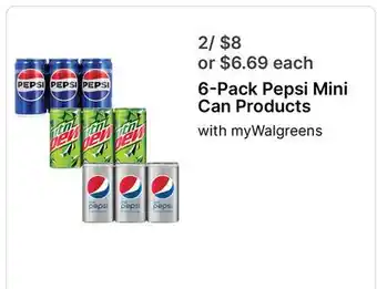 Walgreens 6-Pack Pepsi Mini Can Products offer
