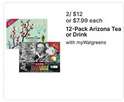 Walgreens 12-Pack Arizona Tea or Drink offer