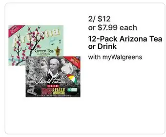 Walgreens 12-Pack Arizona Tea or Drink offer