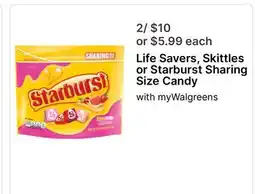 Walgreens Life Savers, Skittles or Starburst Sharing Size Candy offer