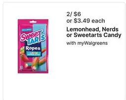Walgreens Lemonhead, Nerds or Sweetarts Candy offer