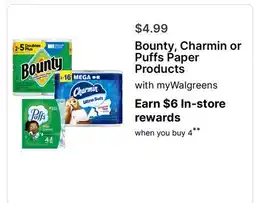 Walgreens Bounty, Charmin or Puffs Paper Products offer