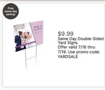 Walgreens Same Day Double-Sided Yard Signs offer