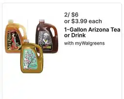 Walgreens 1-Gallon Arizona Tea or Drink offer
