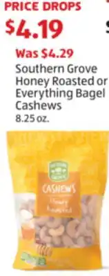 Aldi Southern Grove Honey Roasted or Everything Bagel Cashews offer