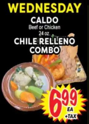 Superior Grocers CALDO Beef or Chicken 24 oz. CHILE RELLENO COMBO offer