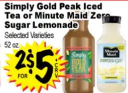 Superior Grocers Simply Gold Peak Iced Tea or Minute Maid Zero Sugar Lemonade offer