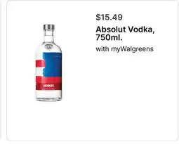 Walgreens Absolut Vodka, 750ml offer