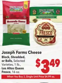 Vallarta Supermarkets Joseph Farms Cheese Block, Shredded, or Balls offer