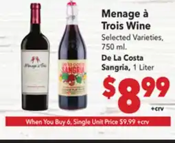 Vallarta Supermarkets Menage à Trois Wine offer