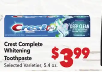 Vallarta Supermarkets Crest Complete Whitening Toothpaste offer