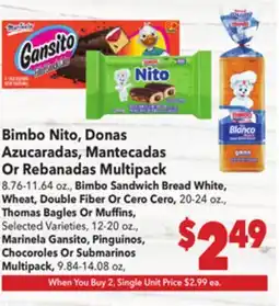 Vallarta Supermarkets Bimbo Nito, Donas Azucaradas, Mantecadas Or Rebanadas Multipack offer