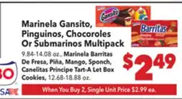 Vallarta Supermarkets Marinela Gansito, Pinguinos, Chocoroles Or Submarinos Multipack offer