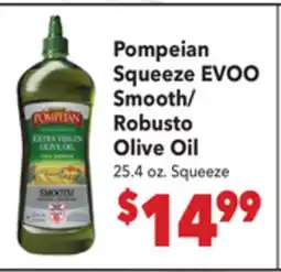 Vallarta Supermarkets Pompeian Squeeze EVOO Smooth/Robusto Olive Oil offer