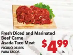 Vallarta Supermarkets Fresh Diced and Marinated Beef Carne Asada Taco Meat / PICADO DE RES PARA TACOS offer