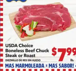 Vallarta Supermarkets USDA Choice Boneless Beef Chuck Steak or Roast/DIEZMILLO DE RES SIN HUESO offer