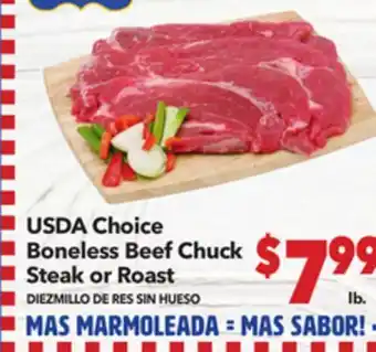 Vallarta Supermarkets USDA Choice Boneless Beef Chuck Steak or Roast/DIEZMILLO DE RES SIN HUESO offer