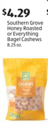 Aldi Southern Grove Honey Roasted or Everything Bagel Cashews offer