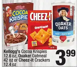 Super King Markets Kellogg's Cocoa Krispies 12.6 oz, Quaker Oatmeal 42 oz or Cheez-it Crackers 12.4 oz offer