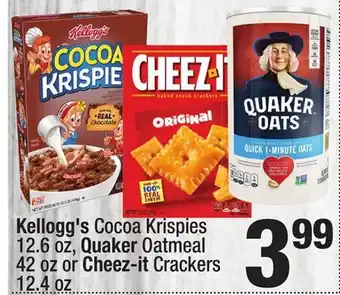 Super King Markets Kellogg's Cocoa Krispies 12.6 oz, Quaker Oatmeal 42 oz or Cheez-it Crackers 12.4 oz offer