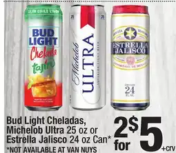 Super King Markets Bud Light Cheladas, Michelob Ultra 25 oz or Estrella Jalisco 24 oz offer