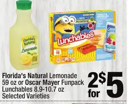 Super King Markets Florida's Natural Lemonade 59 oz or Oscar Mayer Funpack Lunchables 8.9-10.7 oz offer