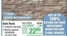 Menards Gem Rock MANUFACTURED STONE VENEER offer
