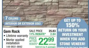 Menards Gem Rock MANUFACTURED STONE VENEER offer