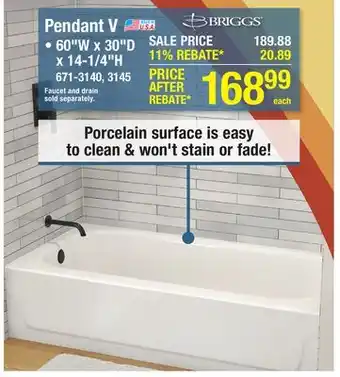 Menards Pendant V Bathtub offer