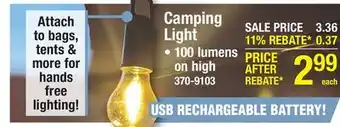 Menards Camping Light offer