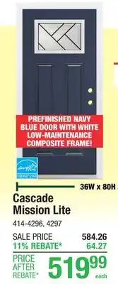 Menards Cascade Mission Lite 36W x 80H Steel Door offer