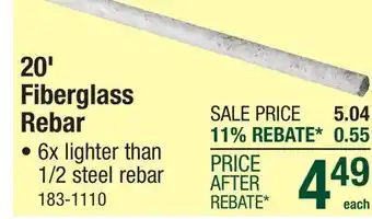 Menards 20' Fiberglass Rebar offer