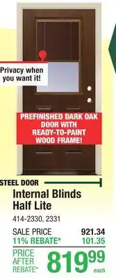 Menards Mastercraft Internal Blinds Half Lite 36W x 80H STEEL DOOR offer