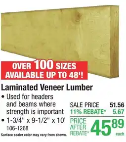 Menards Laminated Veneer Lumber offer