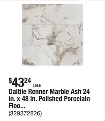 The Home Depot Daltile Renner Marble Ash 24 in. x 48 in. Polished Porcelain Floor and Wall Tile (15.5 sq. ft./case) offer