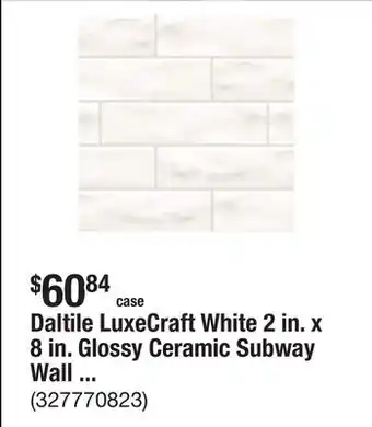 The Home Depot Daltile LuxeCraft White 2 in. x 8 in. Glossy Ceramic Subway Wall Tile (10.16 sq. ft./case) offer